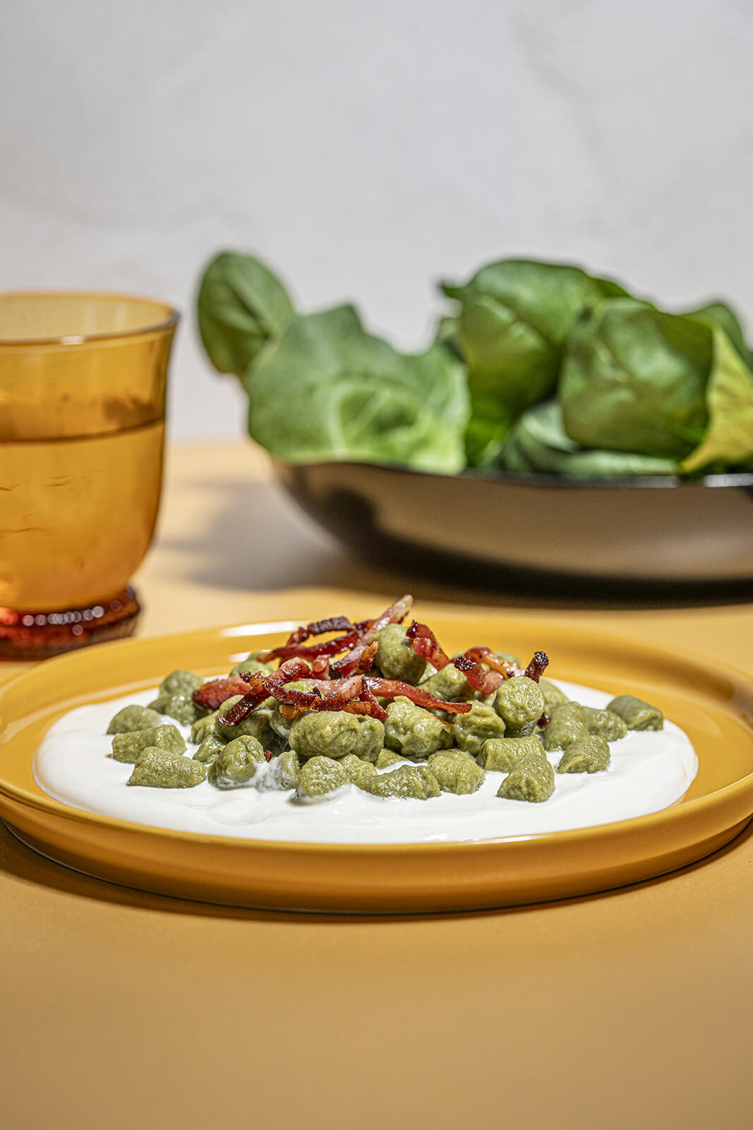 gnocchetti di patate e spinaci con taleggio e speck